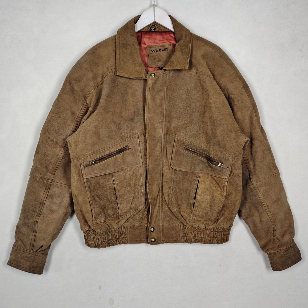 Vintage J Riggins Brown Nubuck Leather Bomber Jacket Mens Large Aviator Coat